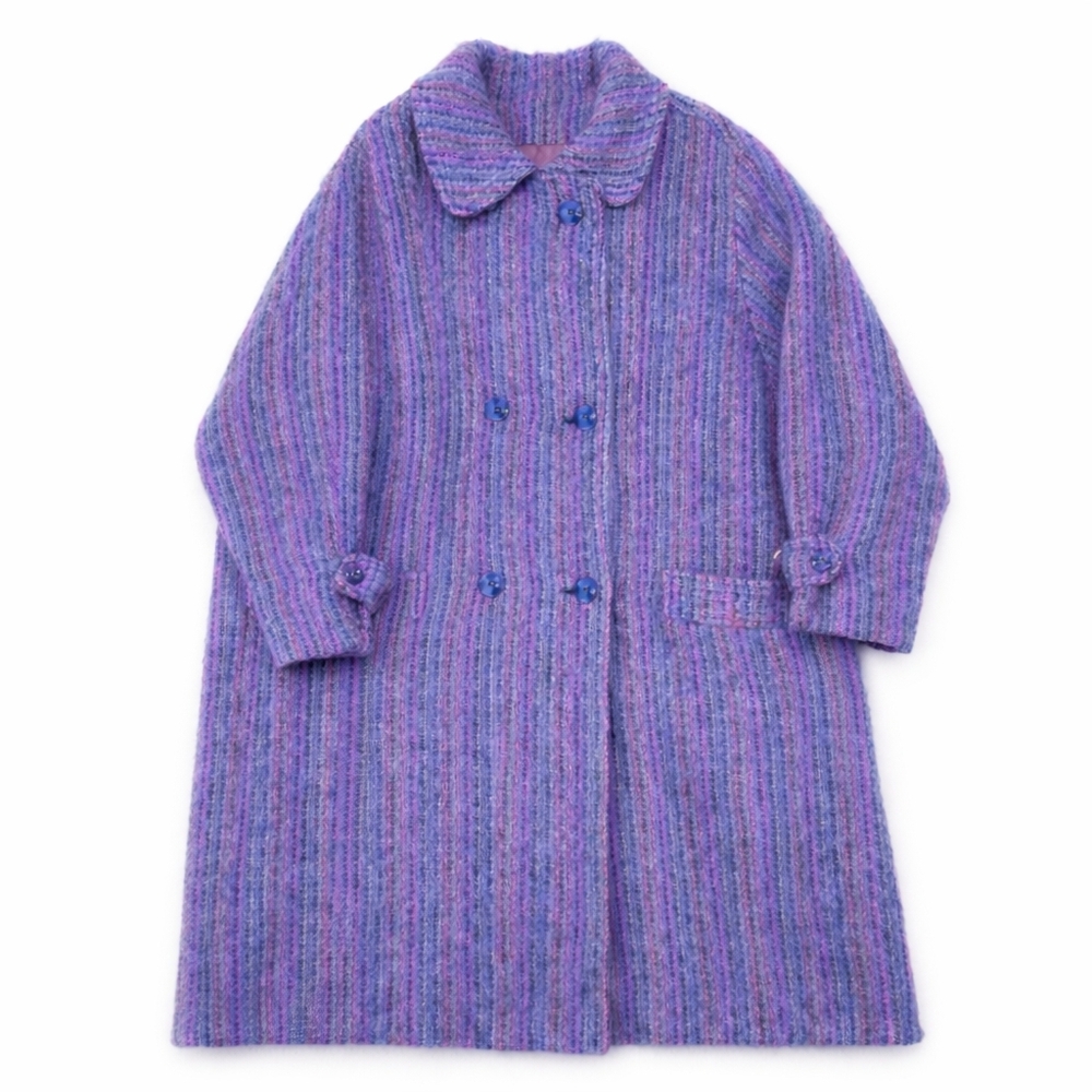 Vintage Purple Oversized Wool Coat Women’s XL Textured Double Breasted